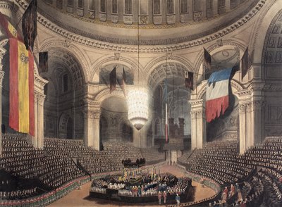 1806年1月9日に公開されたネルソンの葬送用車両がセントポール大聖堂に到着 作： Augustus Charles Pugin